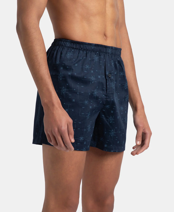 Super Combed Mercerized Cotton Woven Printed Inner Boxers with Ultrasoft and Durable Inner Waistband - Navy & Seaport Teal (Pack of 2)