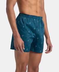 Super Combed Mercerized Cotton Woven Printed Inner Boxers with Ultrasoft and Durable Inner Waistband - Navy & Seaport Teal (Pack of 2)