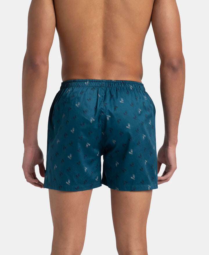 Super Combed Mercerized Cotton Woven Printed Inner Boxers with Ultrasoft and Durable Inner Waistband - Navy & Seaport Teal (Pack of 2)