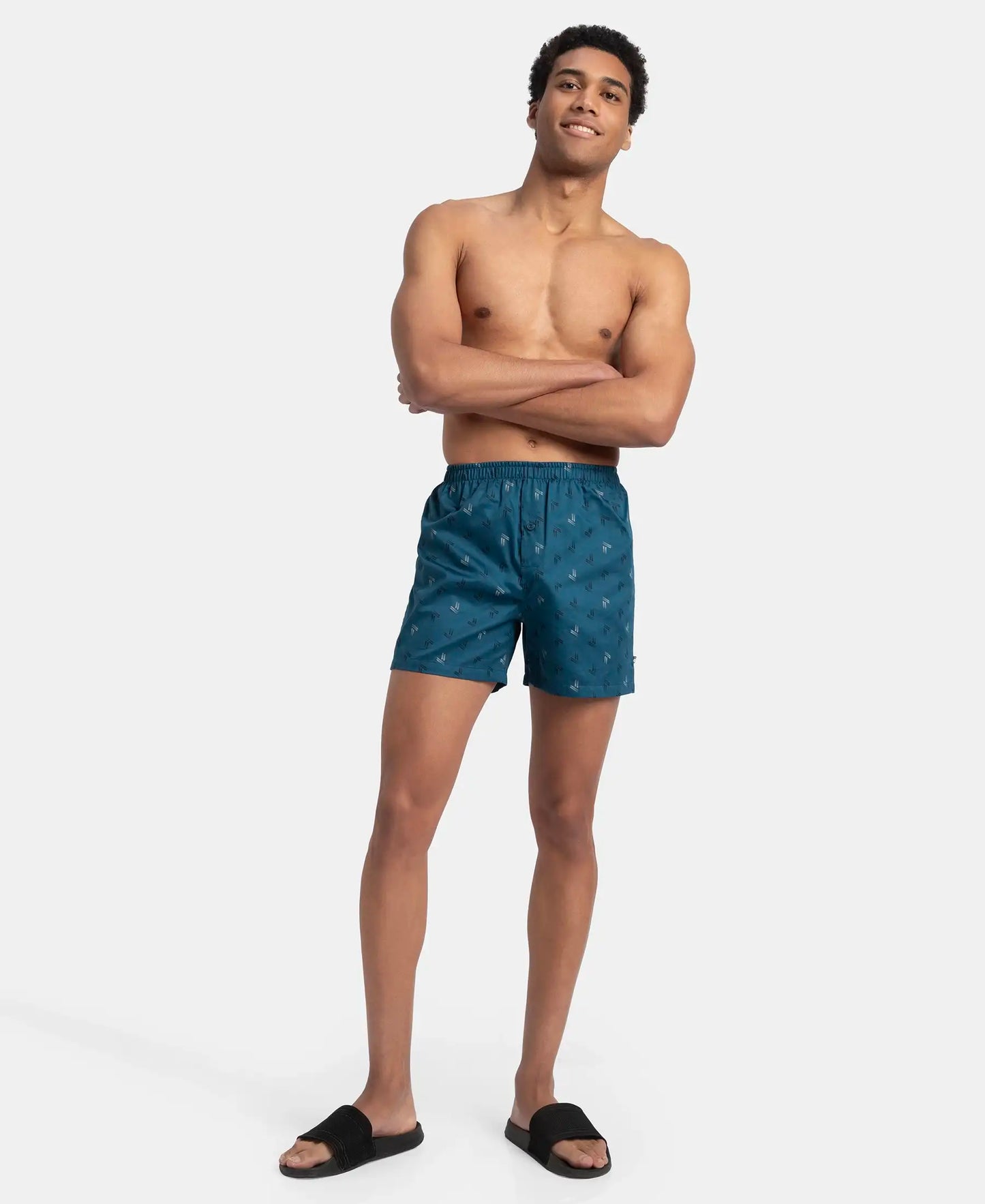 Super Combed Mercerized Cotton Woven Printed Inner Boxers with Ultrasoft and Durable Inner Waistband - Navy & Seaport Teal (Pack of 2)