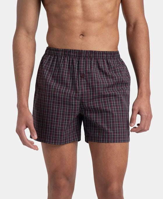 Super Combed Mercerized Cotton Woven Checkered Inner Boxers with Ultrasoft and Durable Inner Waistband - Mauve Wine & Black (Pack of 2)