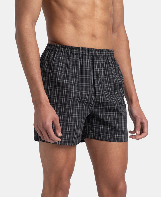 Super Combed Mercerized Cotton Woven Checkered Inner Boxers with Ultrasoft and Durable Inner Waistband - Mauve Wine & Black (Pack of 2)