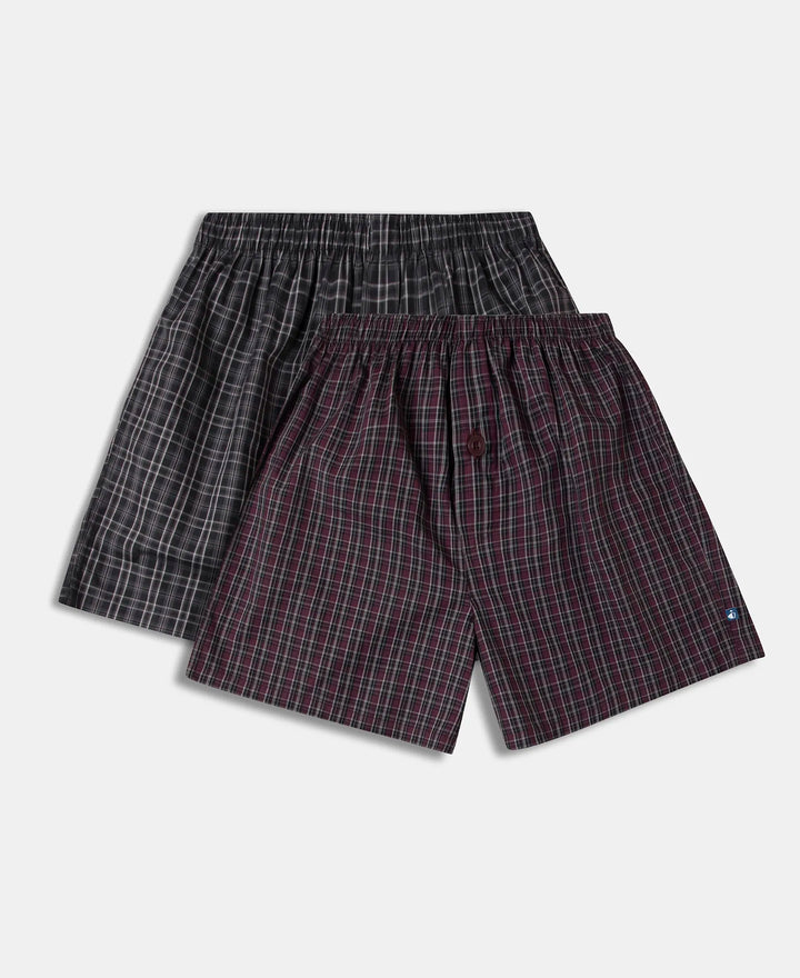 Super Combed Mercerized Cotton Woven Checkered Inner Boxers with Ultrasoft and Durable Inner Waistband - Mauve Wine & Black (Pack of 2)