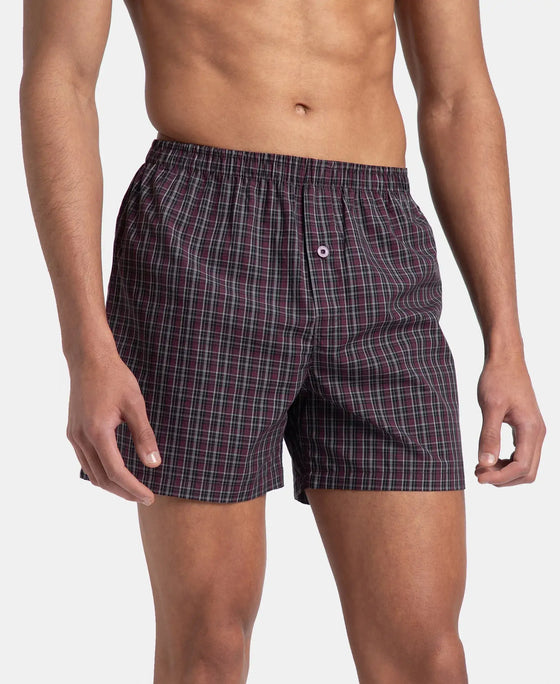 Super Combed Mercerized Cotton Woven Checkered Inner Boxers with Ultrasoft and Durable Inner Waistband - Mauve Wine & Black (Pack of 2)