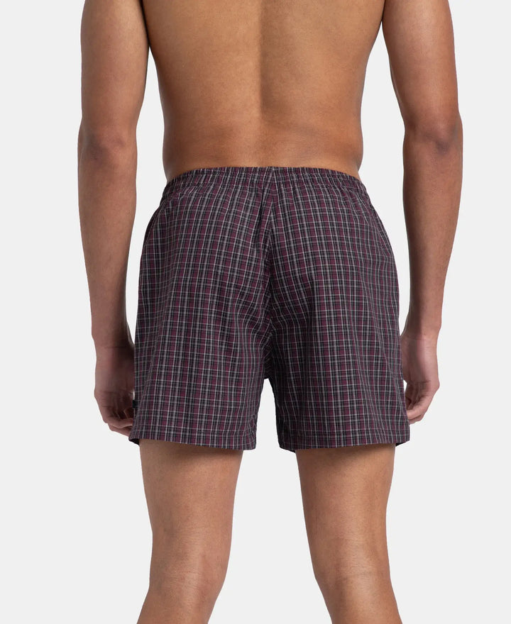 Super Combed Mercerized Cotton Woven Checkered Inner Boxers with Ultrasoft and Durable Inner Waistband - Mauve Wine & Black (Pack of 2)