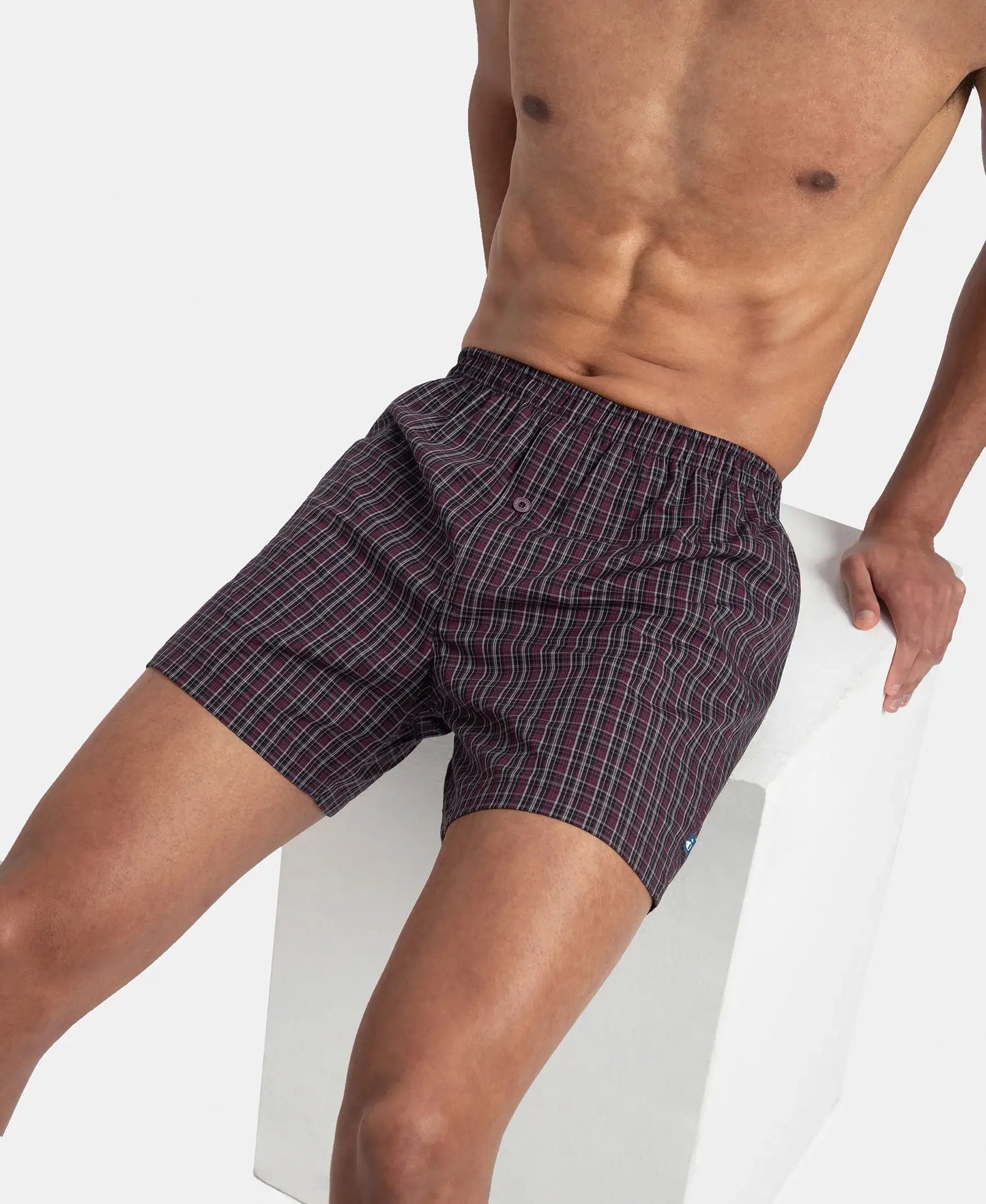 Super Combed Mercerized Cotton Woven Checkered Inner Boxers with Ultrasoft and Durable Inner Waistband - Mauve Wine & Black (Pack of 2)