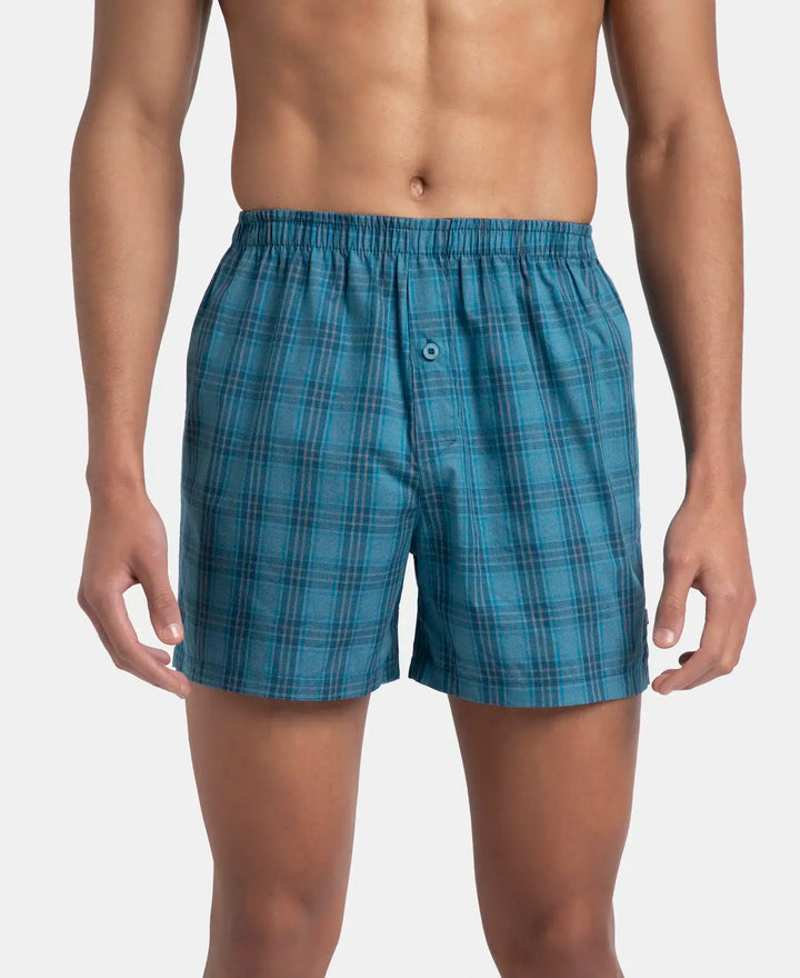 Super Combed Mercerized Cotton Woven Checkered Inner Boxers with Ultrasoft and Durable Inner Waistband - Black & Seaport Teal (Pack of 2)