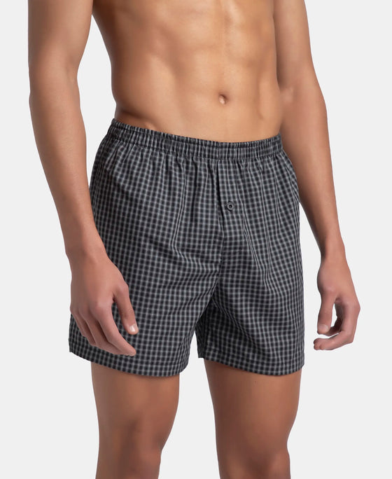 Super Combed Mercerized Cotton Woven Checkered Inner Boxers with Ultrasoft and Durable Inner Waistband - Black & Seaport Teal (Pack of 2)