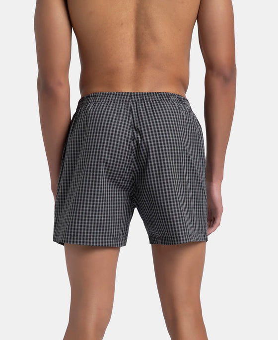 Super Combed Mercerized Cotton Woven Checkered Inner Boxers with Ultrasoft and Durable Inner Waistband - Black & Seaport Teal (Pack of 2)