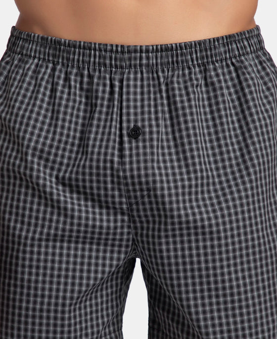 Super Combed Mercerized Cotton Woven Checkered Inner Boxers with Ultrasoft and Durable Inner Waistband - Black & Seaport Teal (Pack of 2)