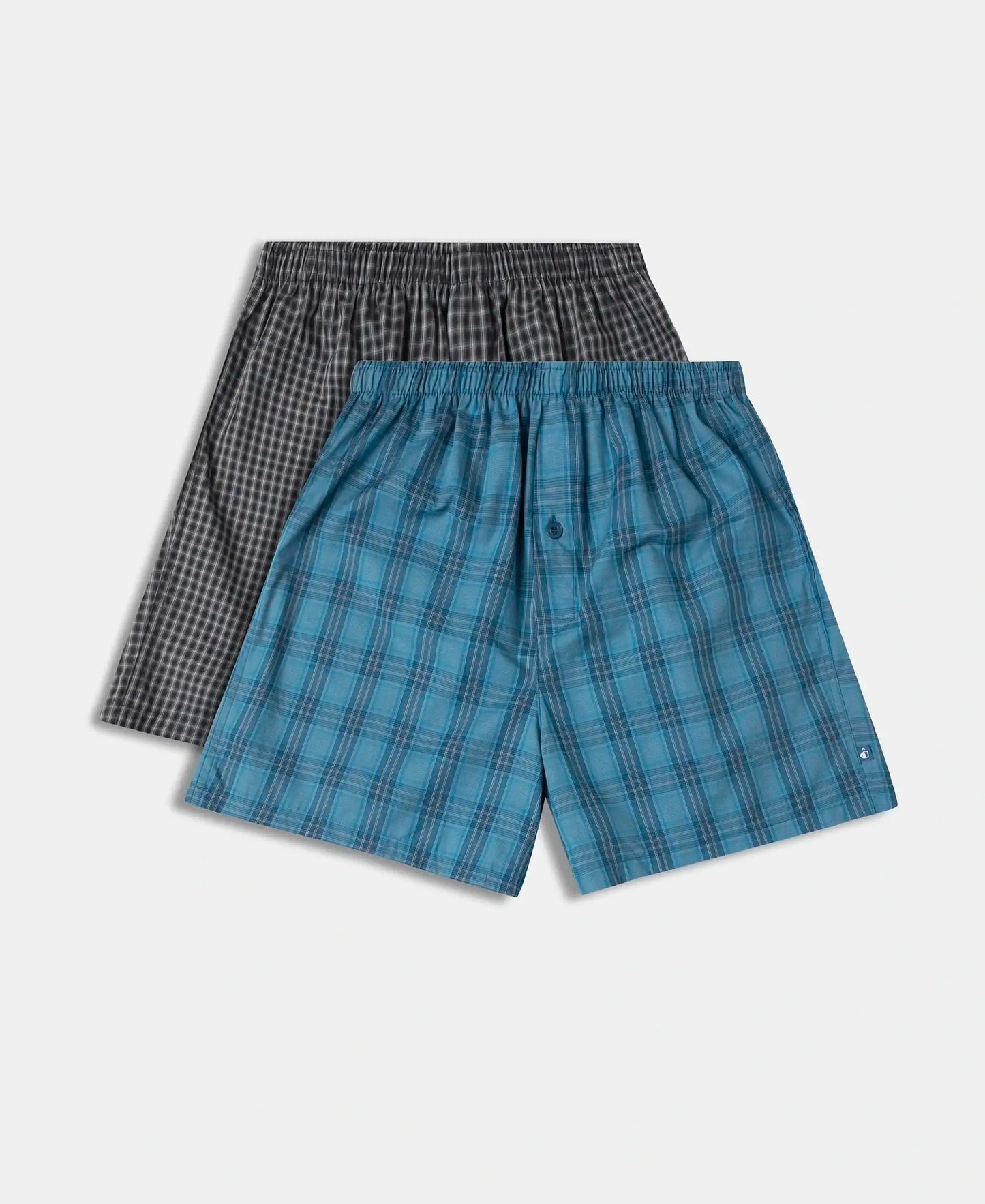 Super Combed Mercerized Cotton Woven Checkered Inner Boxers with Ultrasoft and Durable Inner Waistband - Black & Seaport Teal (Pack of 2)