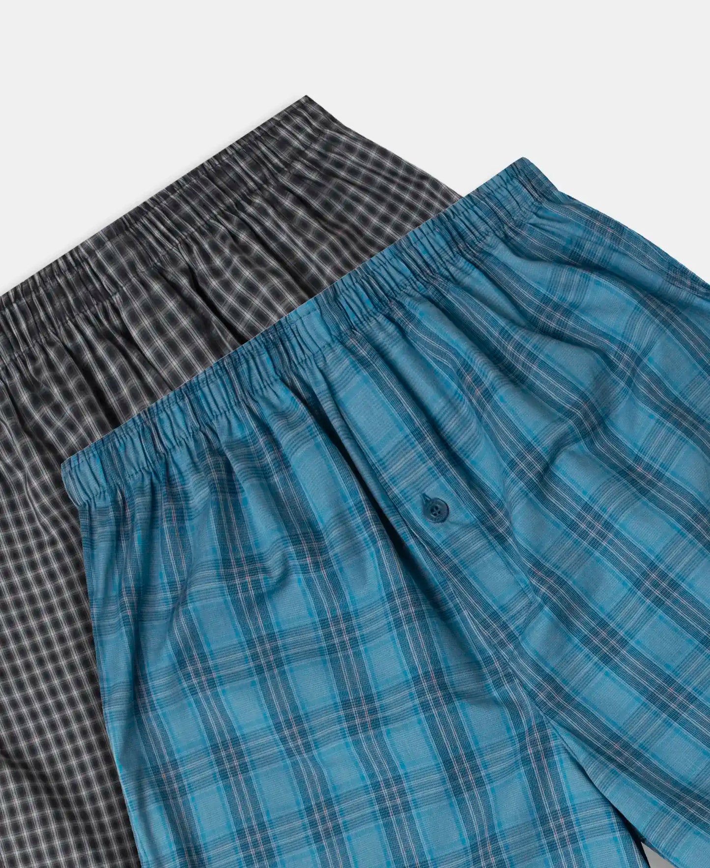 Super Combed Mercerized Cotton Woven Checkered Inner Boxers with Ultrasoft and Durable Inner Waistband - Black & Seaport Teal (Pack of 2)