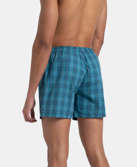 Super Combed Mercerized Cotton Woven Checkered Inner Boxers with Ultrasoft and Durable Inner Waistband - Black & Seaport Teal (Pack of 2)