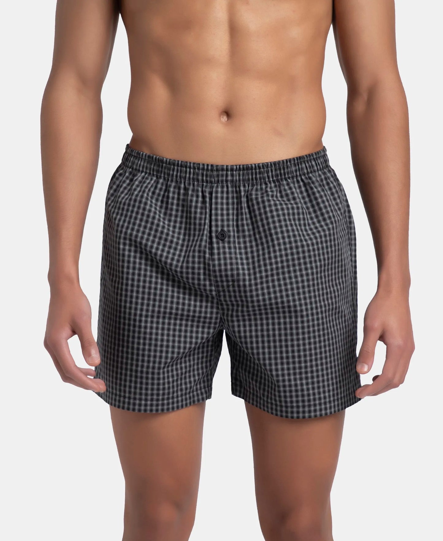 Super Combed Mercerized Cotton Woven Checkered Inner Boxers with Ultrasoft and Durable Inner Waistband - Black & Seaport Teal (Pack of 2)