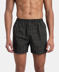 Super Combed Mercerized Cotton Woven Checkered Inner Boxers with Ultrasoft and Durable Inner Waistband - Grey & Green (Pack of 2)