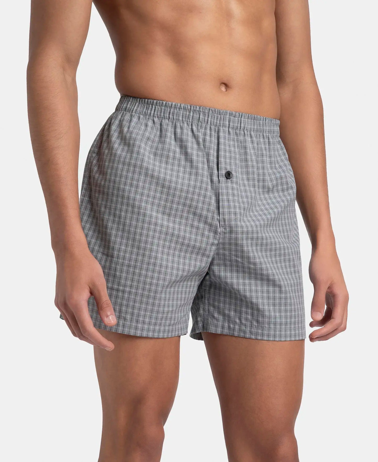 Super Combed Mercerized Cotton Woven Checkered Inner Boxers with Ultrasoft and Durable Inner Waistband - Grey & Green (Pack of 2)