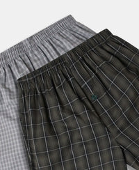 Super Combed Mercerized Cotton Woven Checkered Inner Boxers with Ultrasoft and Durable Inner Waistband - Grey & Green (Pack of 2)