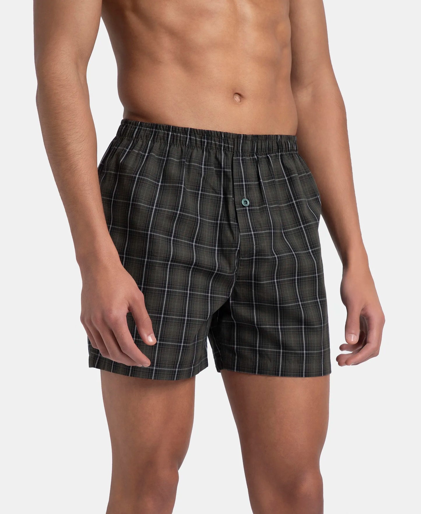 Super Combed Mercerized Cotton Woven Checkered Inner Boxers with Ultrasoft and Durable Inner Waistband - Grey & Green (Pack of 2)