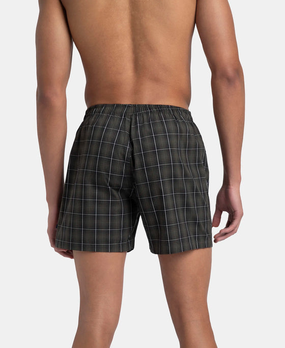 Super Combed Mercerized Cotton Woven Checkered Inner Boxers with Ultrasoft and Durable Inner Waistband - Grey & Green (Pack of 2)