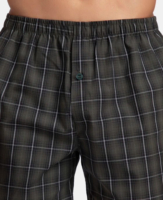 Super Combed Mercerized Cotton Woven Checkered Inner Boxers with Ultrasoft and Durable Inner Waistband - Grey & Green (Pack of 2)