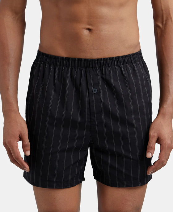 Super Combed Mercerized Cotton Woven Striped Inner Boxers with Ultrasoft and Durable Inner Waistband - Navy & Black (Pack of 2)