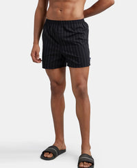 Super Combed Mercerized Cotton Woven Striped Inner Boxers with Ultrasoft and Durable Inner Waistband - Navy & Black (Pack of 2)