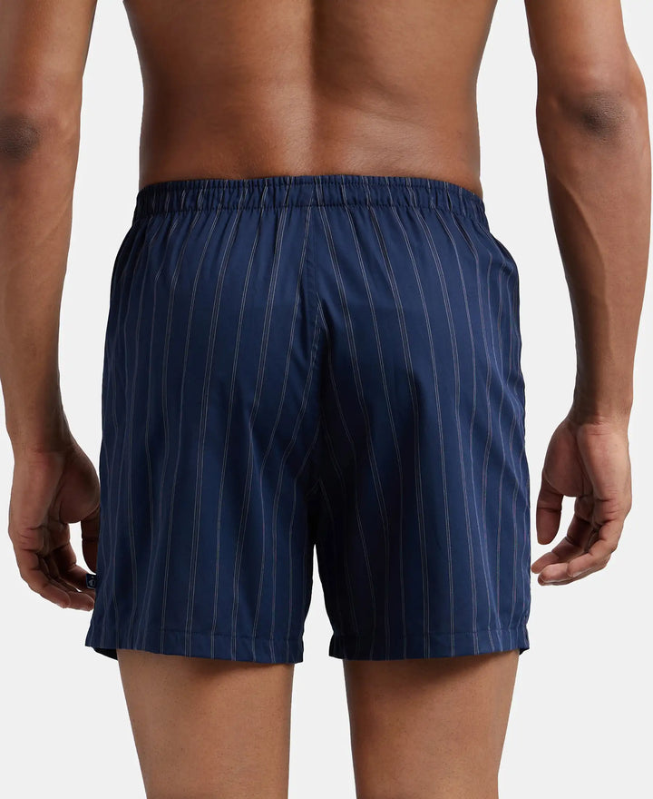 Super Combed Mercerized Cotton Woven Striped Inner Boxers with Ultrasoft and Durable Inner Waistband - Navy & Black (Pack of 2)