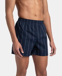 Super Combed Mercerized Cotton Woven Striped Inner Boxers with Ultrasoft and Durable Inner Waistband - Black & Navy (Pack of 2)