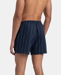 Super Combed Mercerized Cotton Woven Striped Inner Boxers with Ultrasoft and Durable Inner Waistband - Black & Navy (Pack of 2)