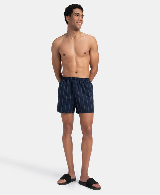 Super Combed Mercerized Cotton Woven Striped Inner Boxers with Ultrasoft and Durable Inner Waistband - Black & Navy (Pack of 2)