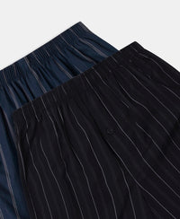 Super Combed Mercerized Cotton Woven Striped Inner Boxers with Ultrasoft and Durable Inner Waistband - Black & Navy (Pack of 2)