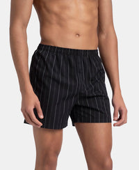 Super Combed Mercerized Cotton Woven Striped Inner Boxers with Ultrasoft and Durable Inner Waistband - Black & Navy (Pack of 2)