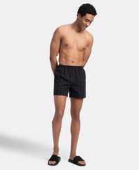 Super Combed Mercerized Cotton Woven Striped Inner Boxers with Ultrasoft and Durable Inner Waistband - Black & Navy (Pack of 2)