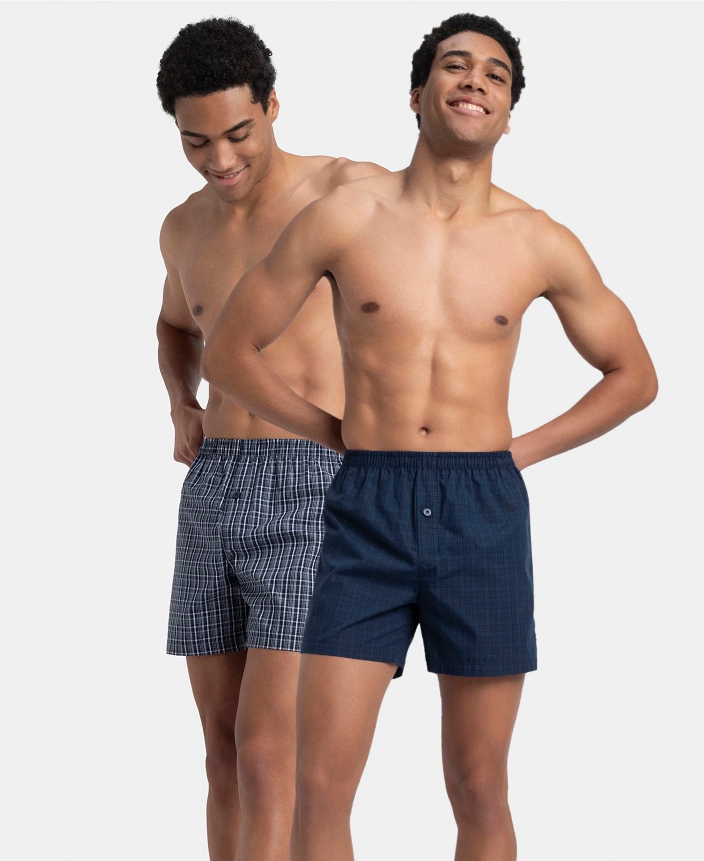 Super Combed Mercerized Cotton Woven Checkered Inner Boxers with Ultrasoft and Durable Inner Waistband - Navy (Pack of 2)