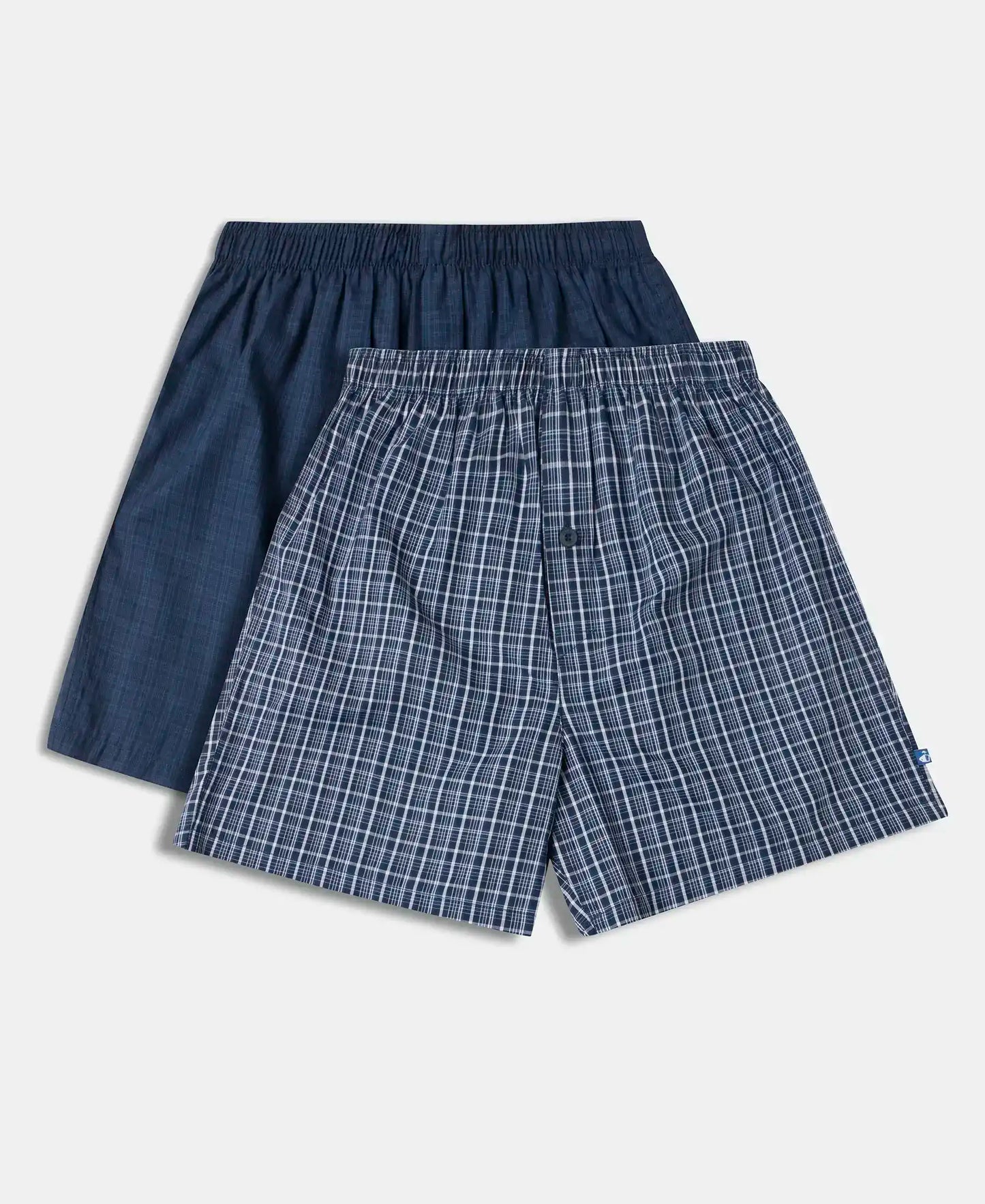 Super Combed Mercerized Cotton Woven Checkered Inner Boxers with Ultrasoft and Durable Inner Waistband - Navy (Pack of 2)