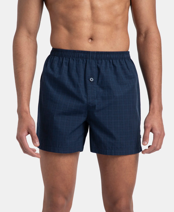 Super Combed Mercerized Cotton Woven Checkered Inner Boxers with Ultrasoft and Durable Inner Waistband - Navy (Pack of 2)