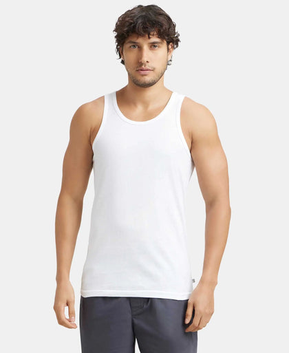 Super Combed Cotton Round Neck Sleeveless Vest - White-1