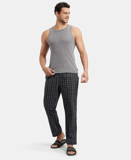 Super Combed Cotton Woven Fabric Regular Fit Checkered Pyjama with Side Pockets - Black-6