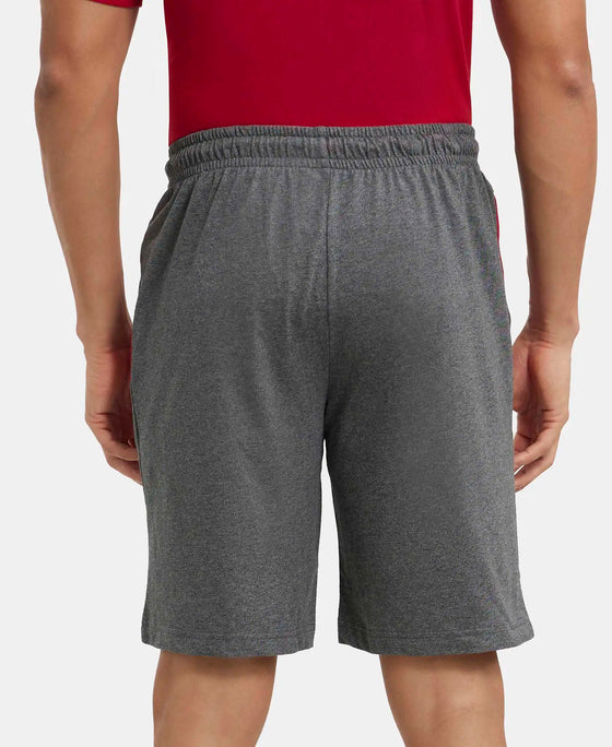 Super Combed Cotton Rich Straight Fit Shorts with Side Pockets - Charcoal Melange & Shanghai Red-3