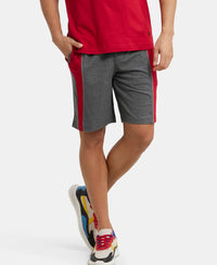 Super Combed Cotton Rich Straight Fit Shorts with Side Pockets - Charcoal Melange & Shanghai Red-5