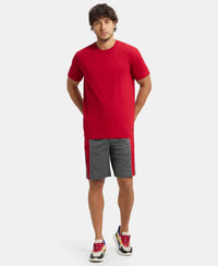 Super Combed Cotton Rich Straight Fit Shorts with Side Pockets - Charcoal Melange & Shanghai Red-6