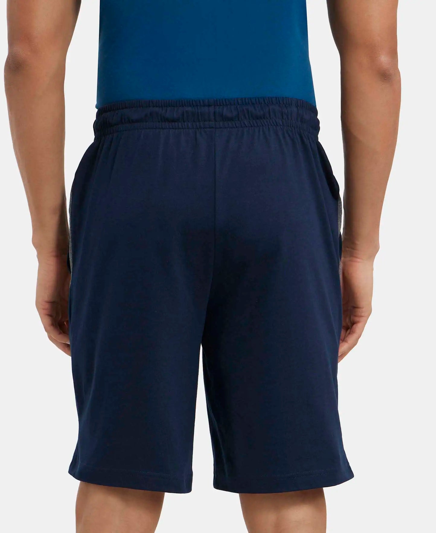 Super Combed Cotton Rich Straight Fit Shorts with Side Pockets - Navy & Charcoal Melange-3