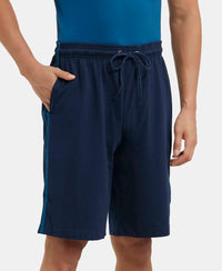 Super Combed Cotton Rich Regular Fit Shorts with Side Pockets - Navy & Seaport Teal-2