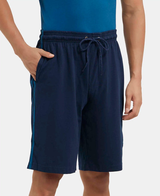 Super Combed Cotton Rich Regular Fit Shorts with Side Pockets - Navy & Seaport Teal-2