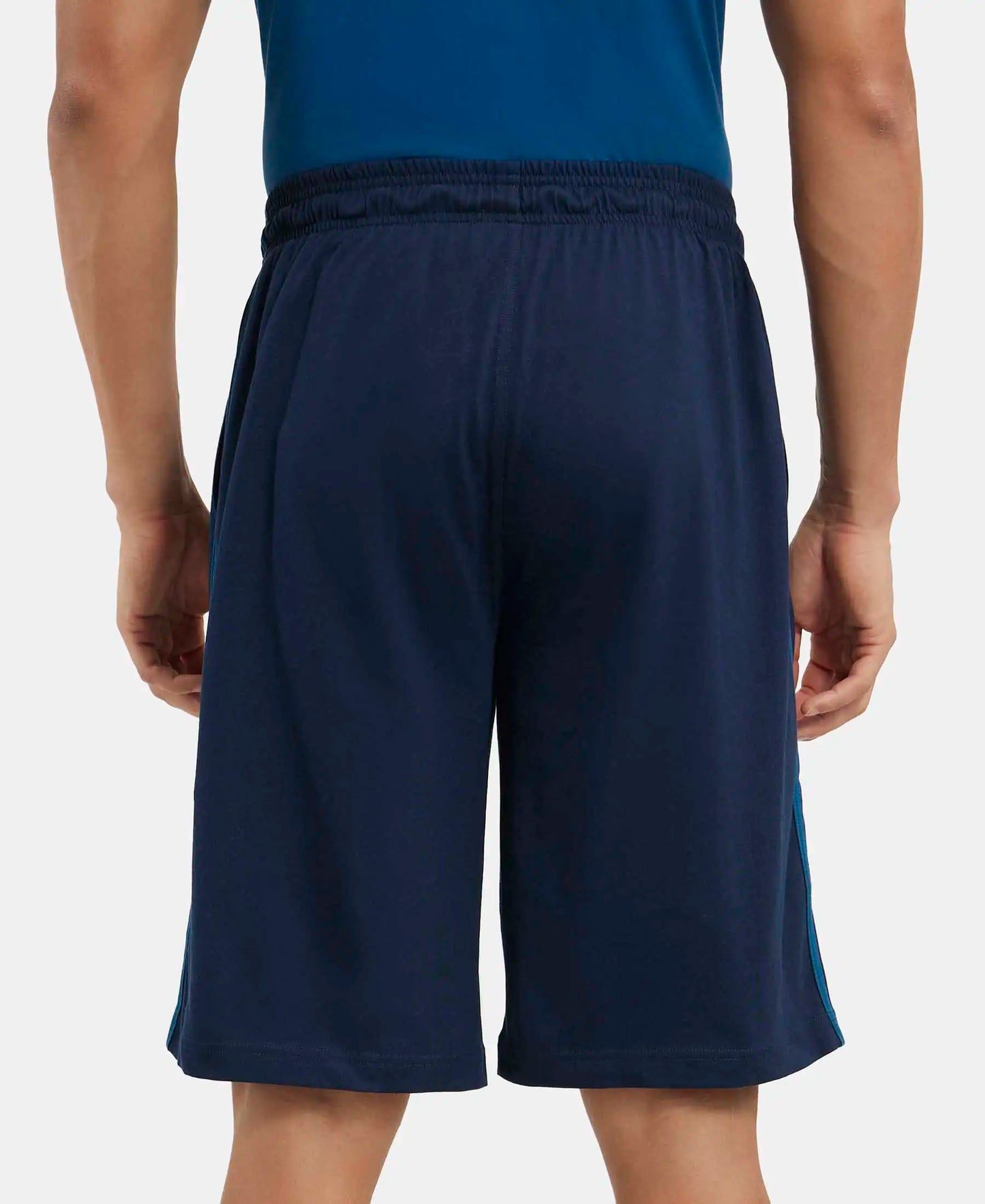 Super Combed Cotton Rich Regular Fit Shorts with Side Pockets - Navy & Seaport Teal-3