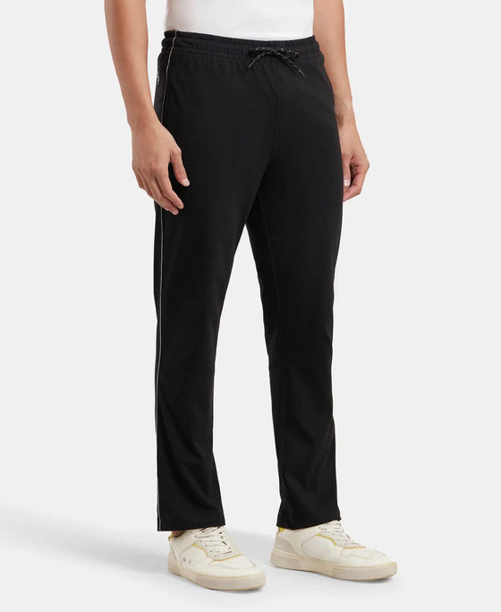 Super Combed Cotton Rich Regular Fit Trackpant with Side Pockets - Black & Grey Melange-2