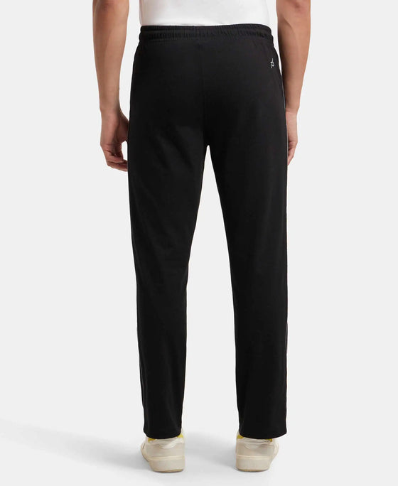 Super Combed Cotton Rich Regular Fit Trackpant with Side Pockets - Black & Grey Melange-3