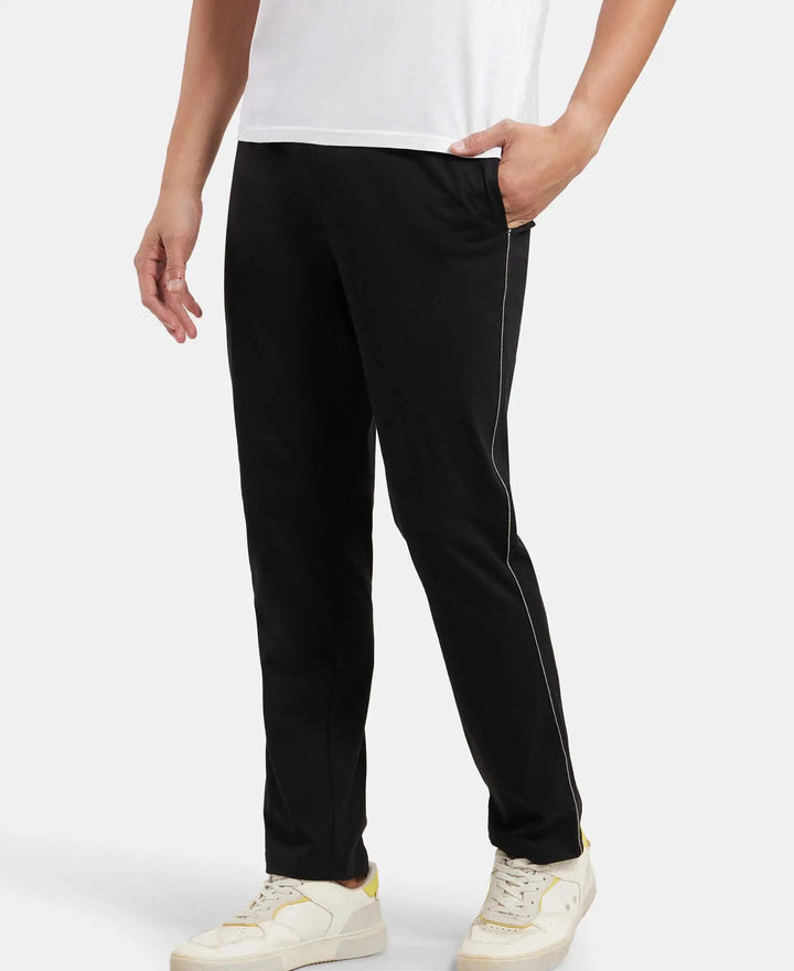 Super Combed Cotton Rich Regular Fit Trackpant with Side Pockets - Black & Grey Melange-5