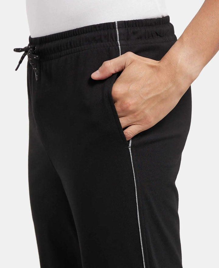 Super Combed Cotton Rich Regular Fit Trackpant with Side Pockets - Black & Grey Melange-7