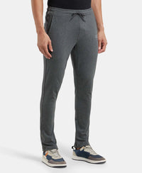 Super Combed Cotton Rich Slim Fit Trackpant with Side and Back Pockets - Charcoal Melange & Neon Blue-2